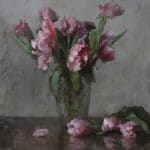 Pink Tulips in Glass Vase