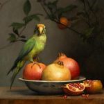 Parrot with Pomegrantes by Louise Fenne