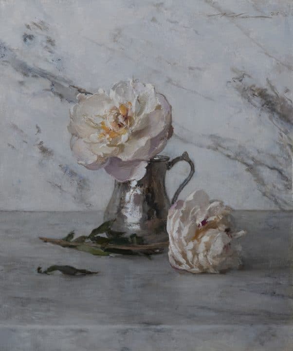 Silver Vase with Peonies